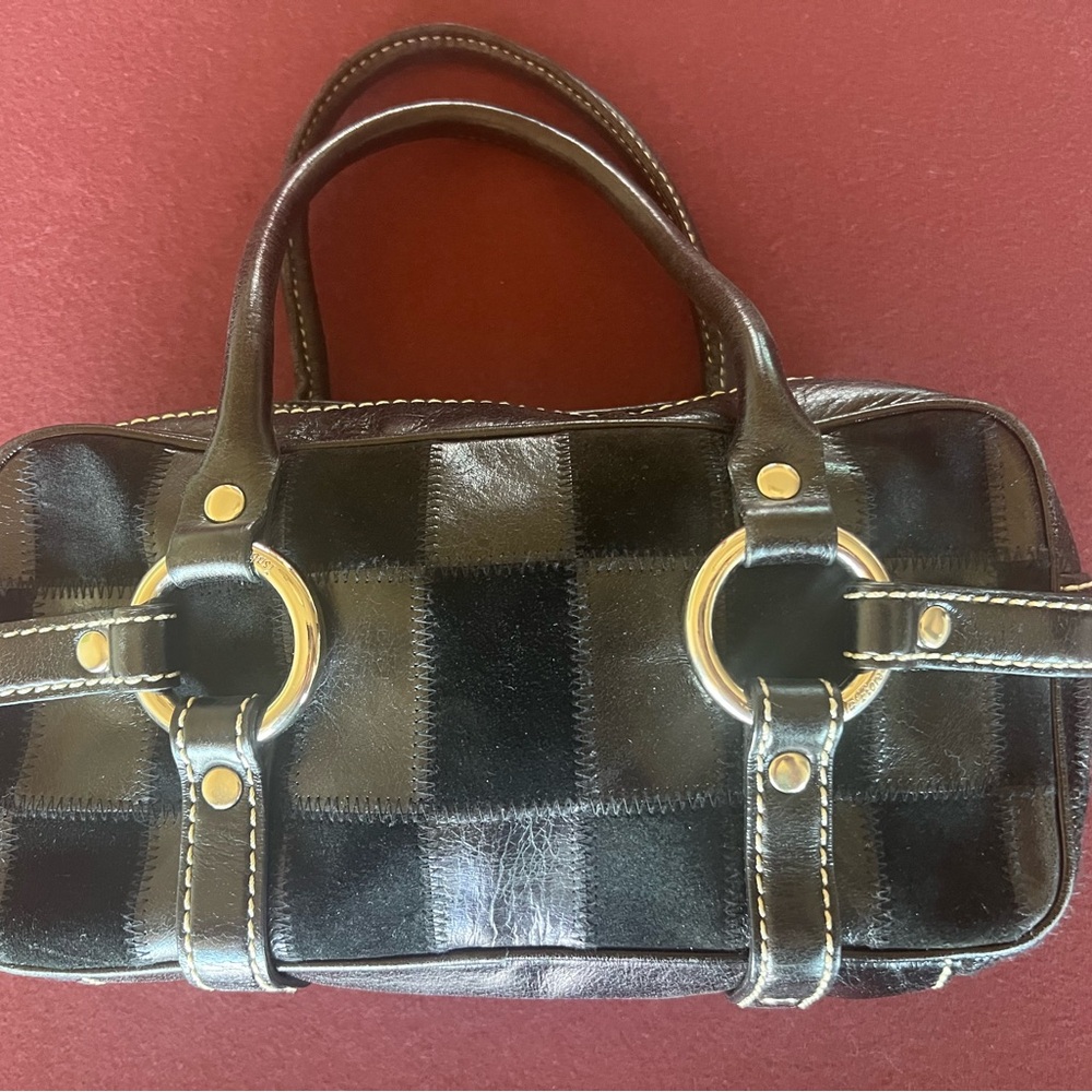 Vintage Isabella Fiore Checkerboard Patchwork Satchel - Leather & Suede Y2K - Picture 3 of 15